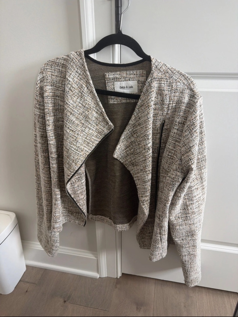 Cream Tweed Open-Front Cardigan